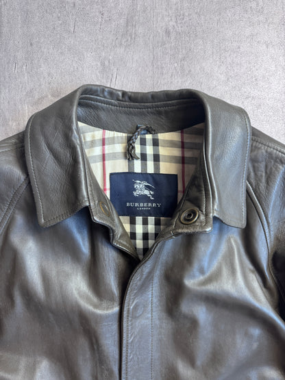 Burberry Nova Check Lined Brown Leather Trench Coat