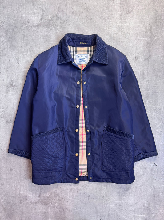 Burberry Navy Nova Check Lined Quilted Pocket Garden Jacket