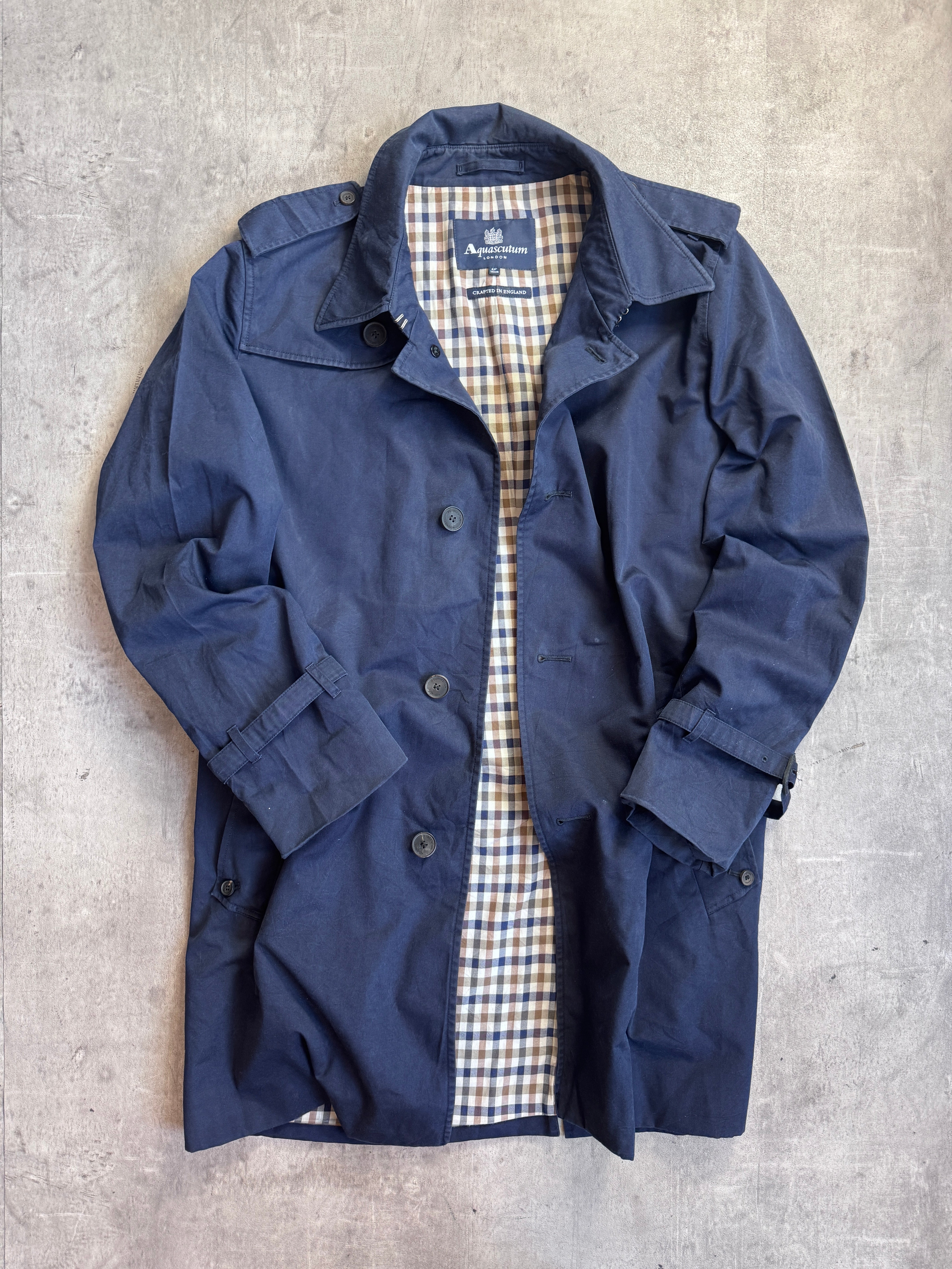 Aquascutum London Navy Gingham Lined Trench Coat – Vintage