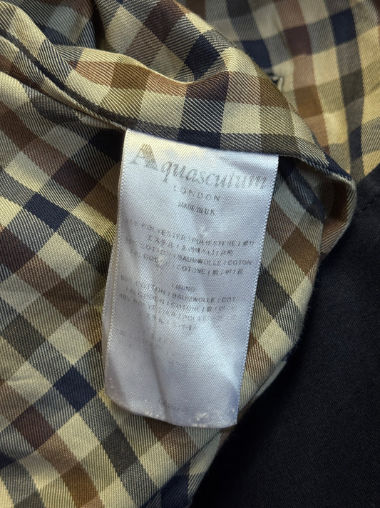 Aquascutum London Navy Gingham Lined Trench Coat