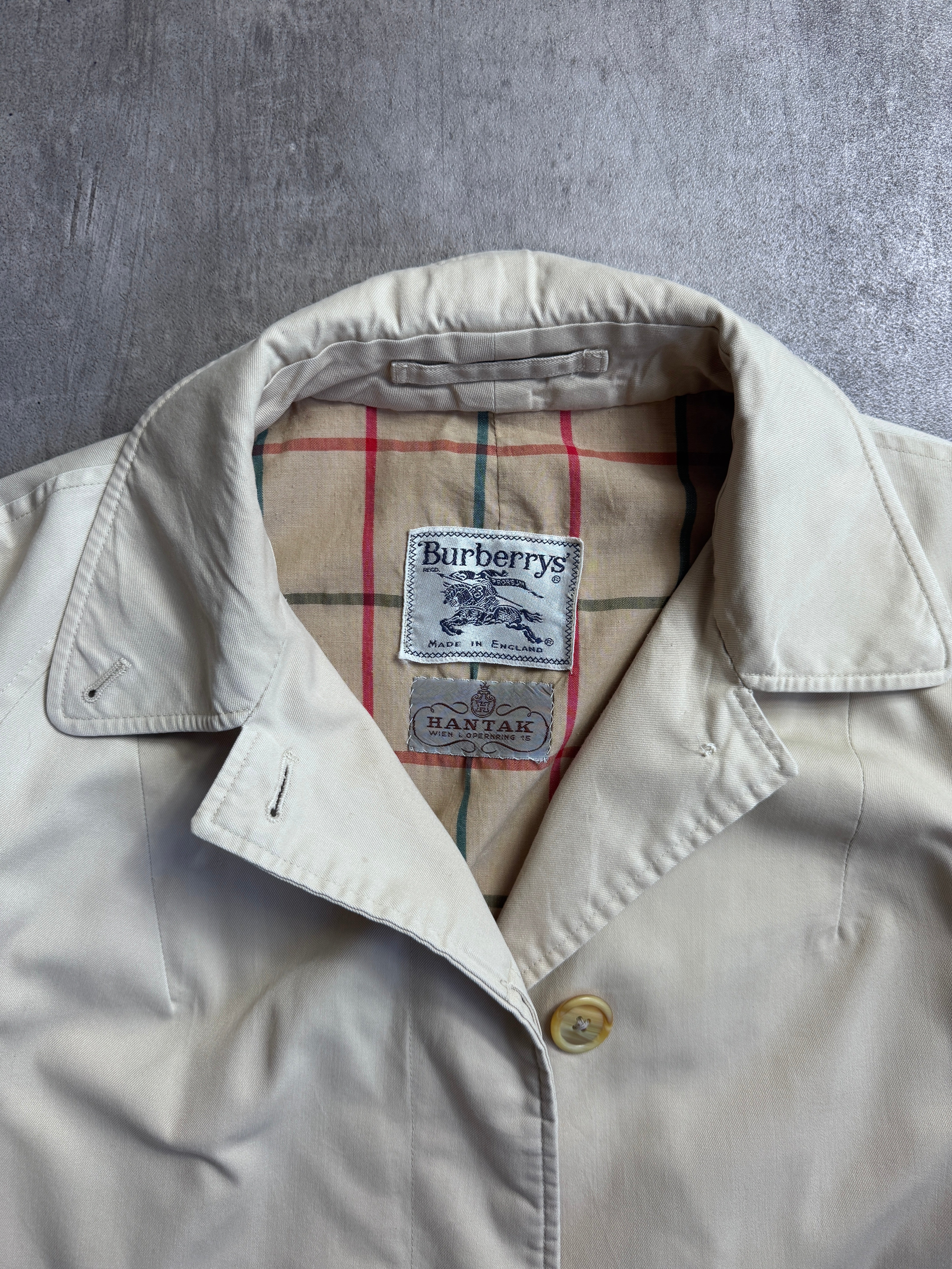 Vintage 80s Burberry Hantak Cream Tattershall Check Lined Single Breas