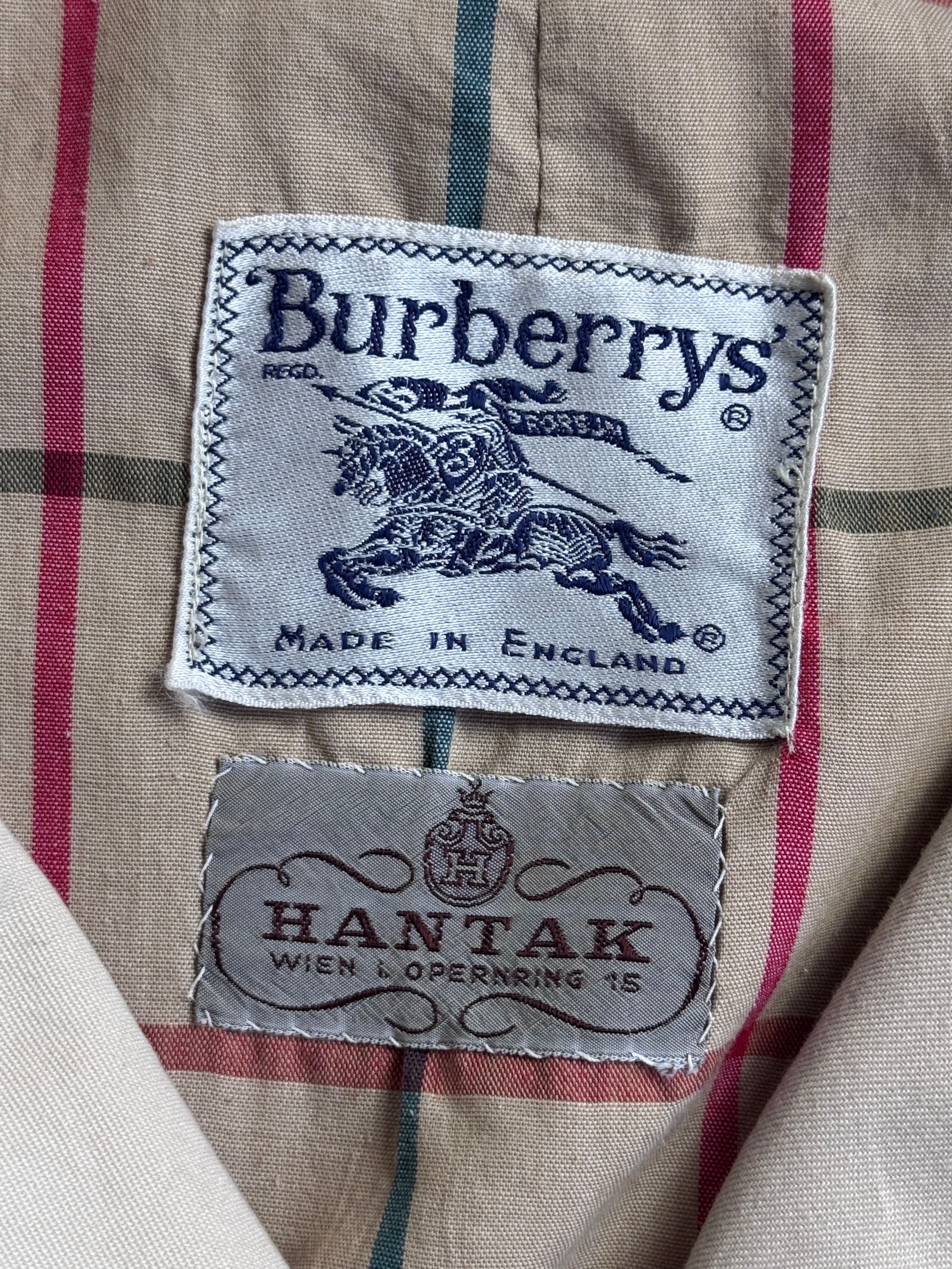 Vintage 80s Burberry Hantak Cream Tattershall Check Lined Single Breas