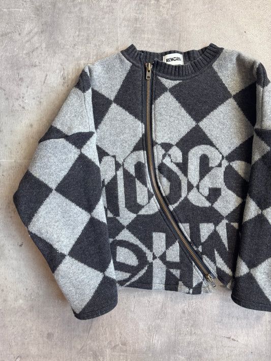 VT Rework: Moschino Jeans Asymmetric Zip Grey Wool Sweater