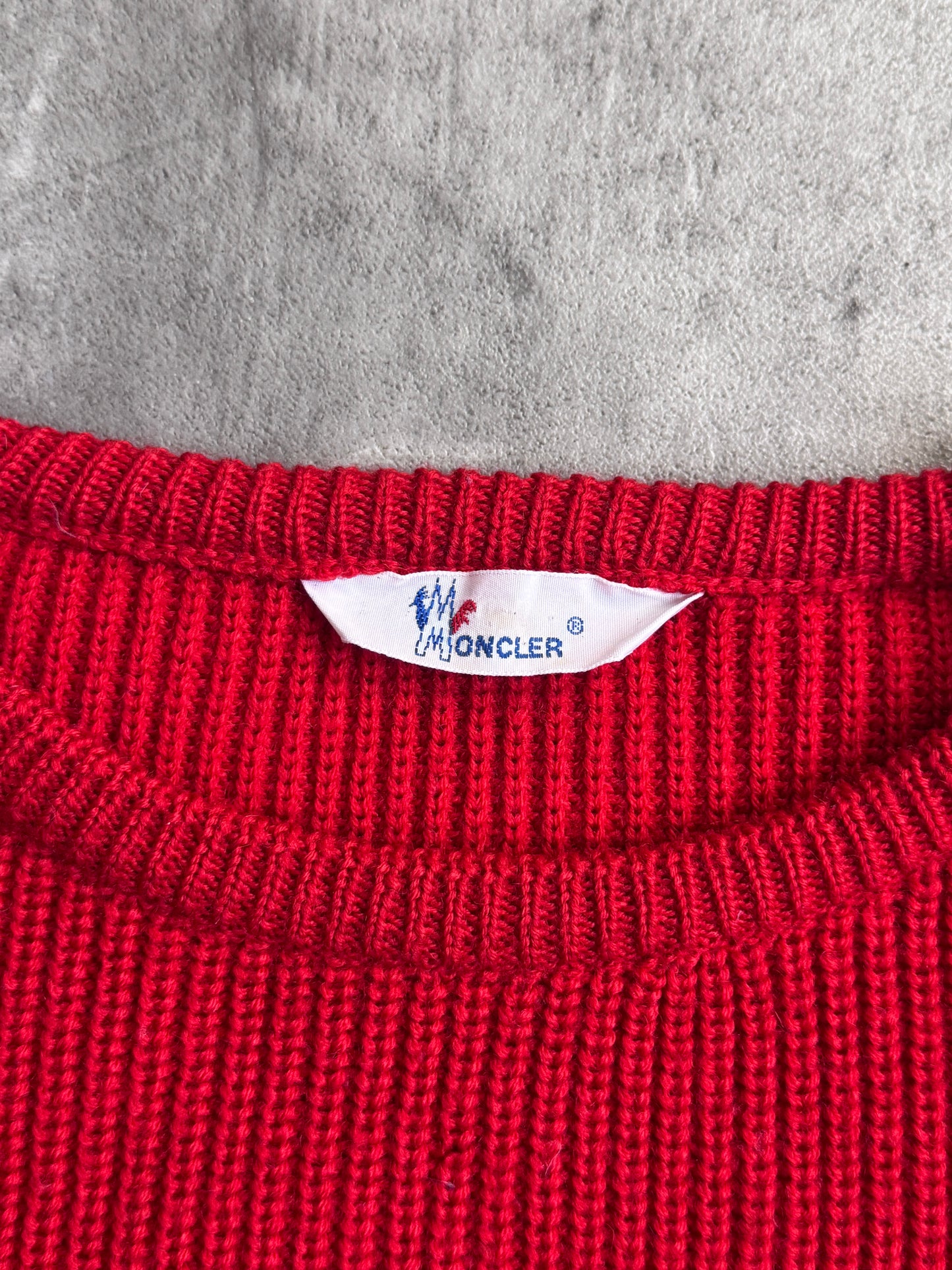 Moncler 80's Vintage Red Pure Wool Knit Crew Neck Sweater