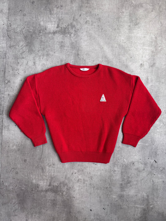 Moncler 80's Vintage Red Pure Wool Knit Crew Neck Sweater
