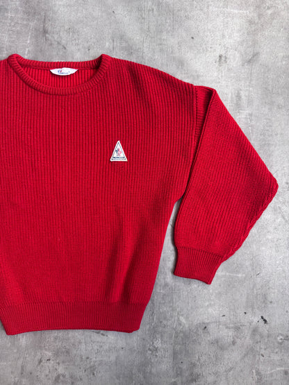 Moncler 80's Vintage Red Pure Wool Knit Crew Neck Sweater