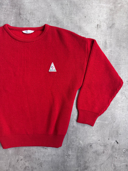Moncler 80's Vintage Red Pure Wool Knit Crew Neck Sweater
