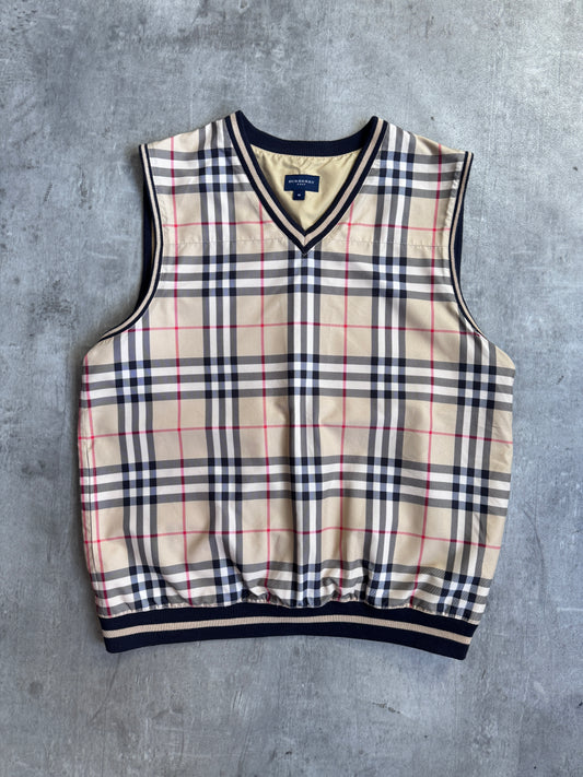 Burberry Golf Beige Poly Nova Check Rib Knit Detailed Sweater Vest