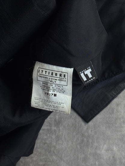 Versace Jeans Black Leather Button Down Midi Leather Coat