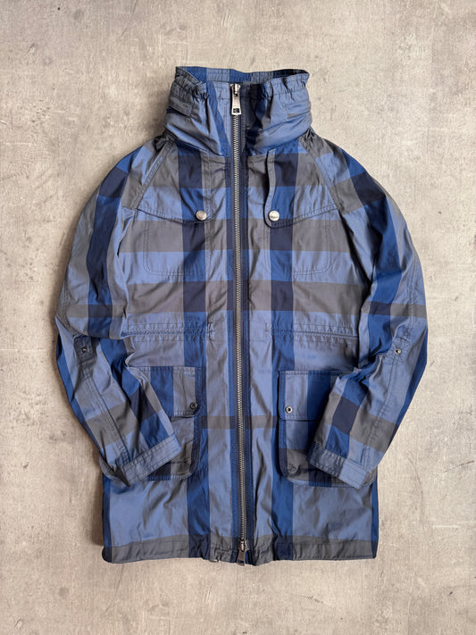 Burberry Brit Blue Nova Check Print Hooded Windbreaker Tech Jacket