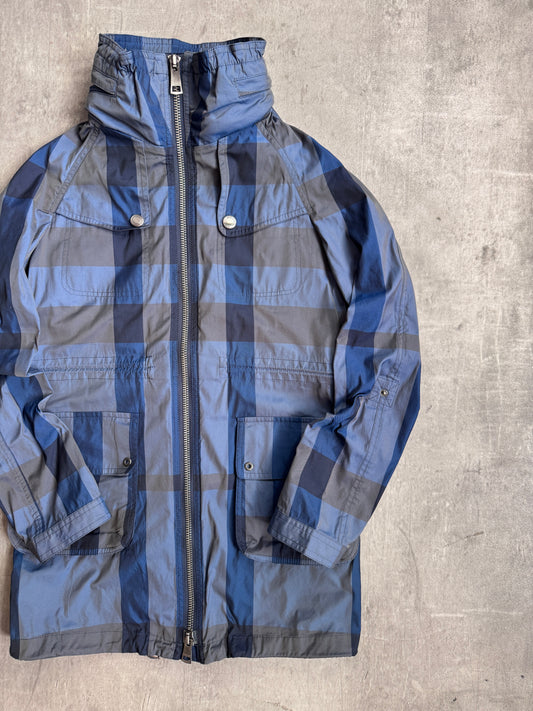 Burberry Brit Blue Nova Check Print Hooded Windbreaker Tech Jacket