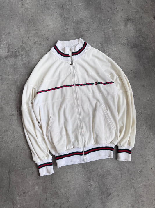 90s Gucci Cream Stripe Zip Up Sweater