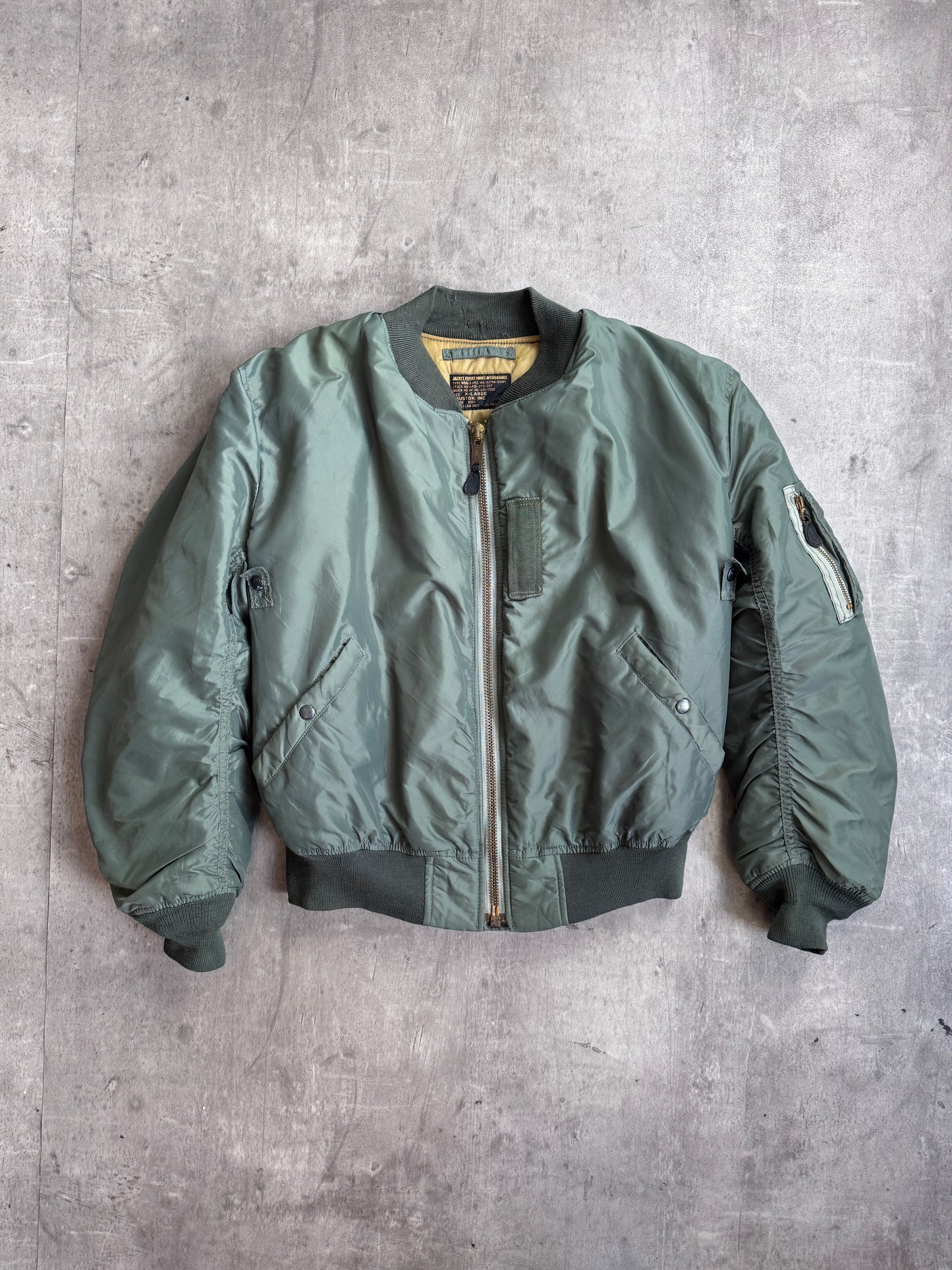 Houston Japan M-A1 Green Nylon Rib Knit Detailed Bomber