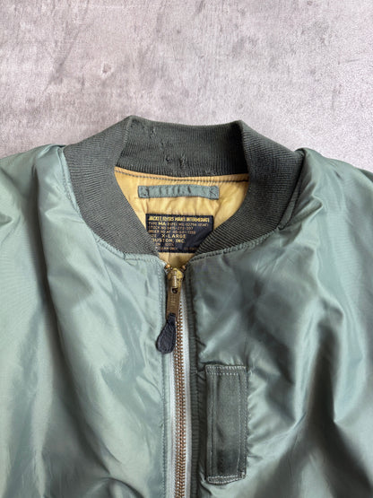 Houston Japan M-A1 Green Nylon Rib Knit Detailed Bomber
