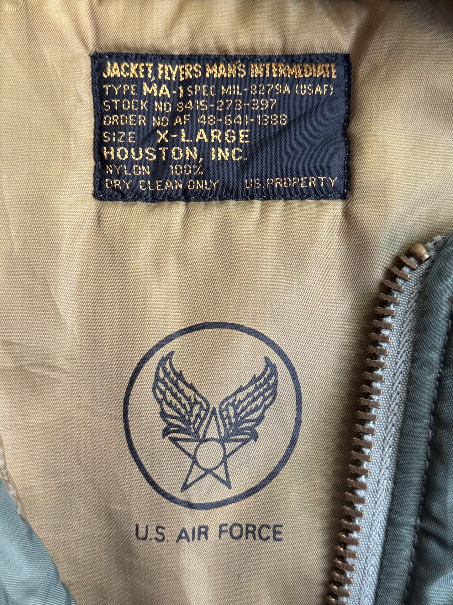 Houston Japan M-A1 Green Nylon Rib Knit Detailed Bomber