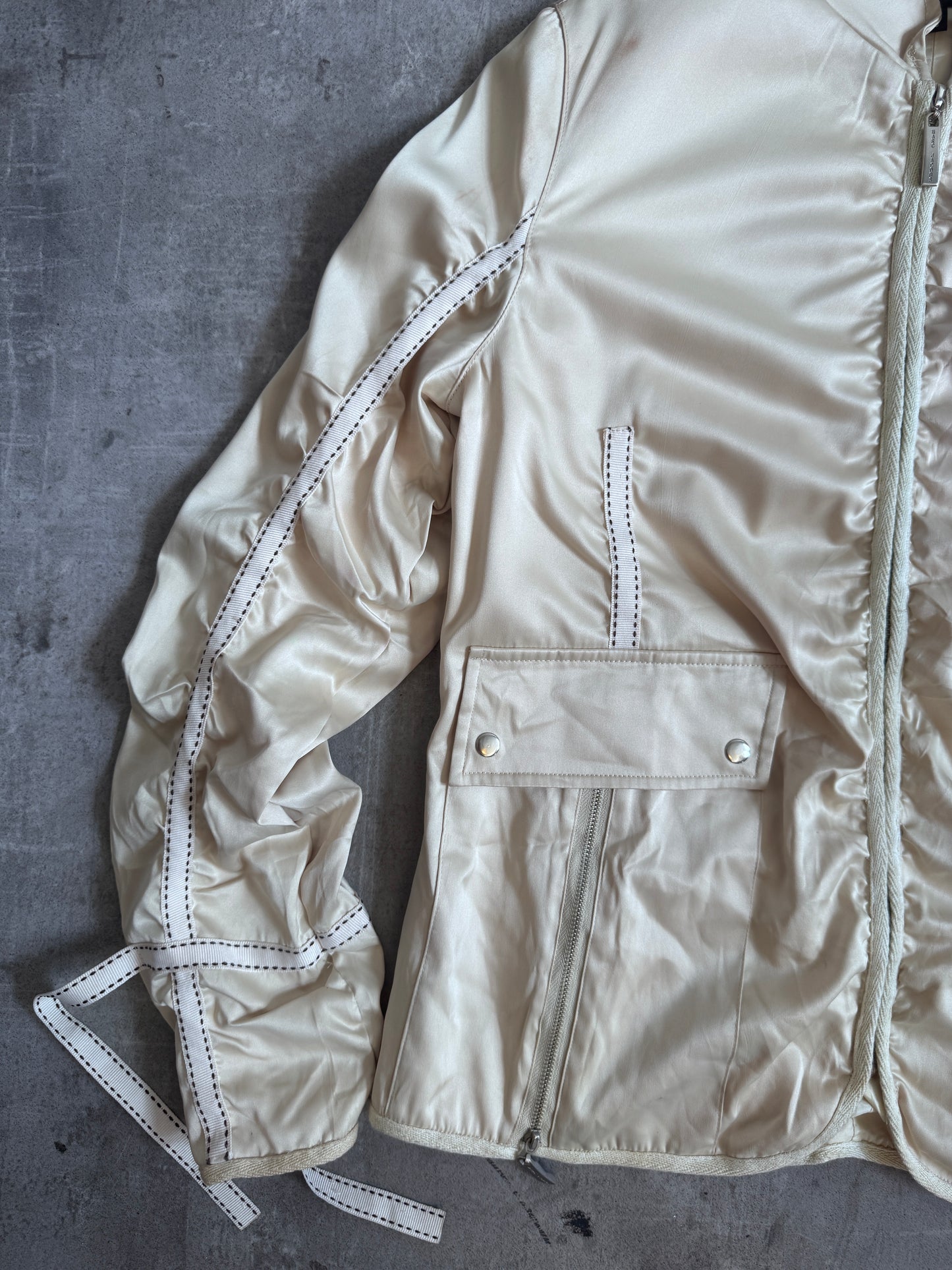 Marc Jacobs Ivory Satin Ribbon Ruched Sleeve Jacket (SOLD AS SEEN)