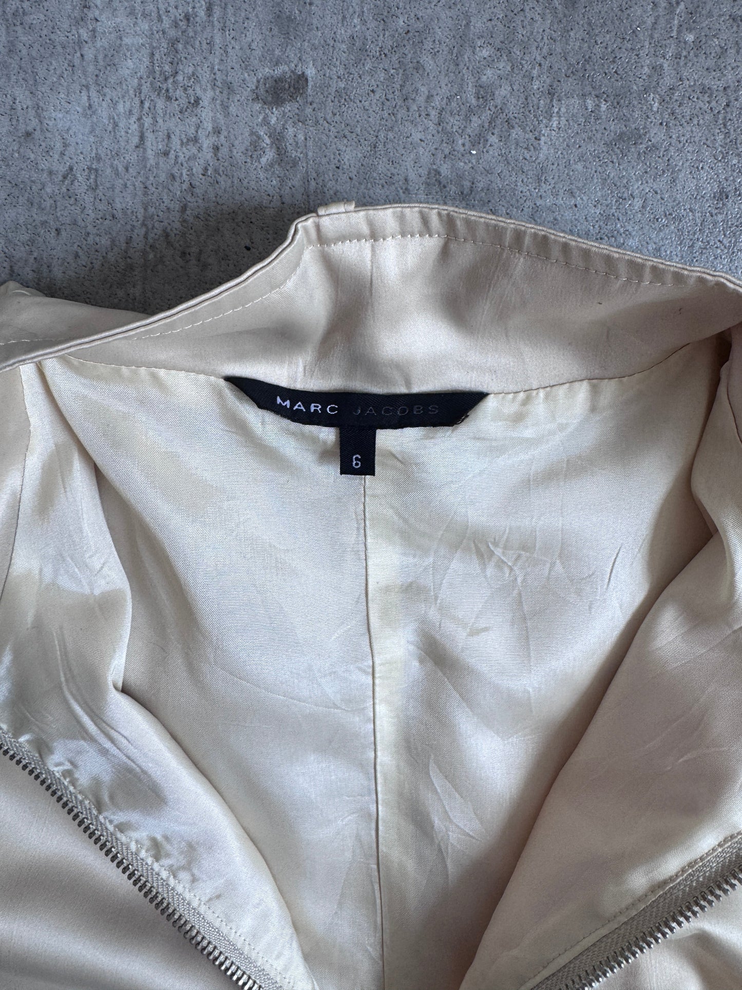 Marc Jacobs Ivory Satin Ribbon Ruched Sleeve Jacket (SOLD AS SEEN)