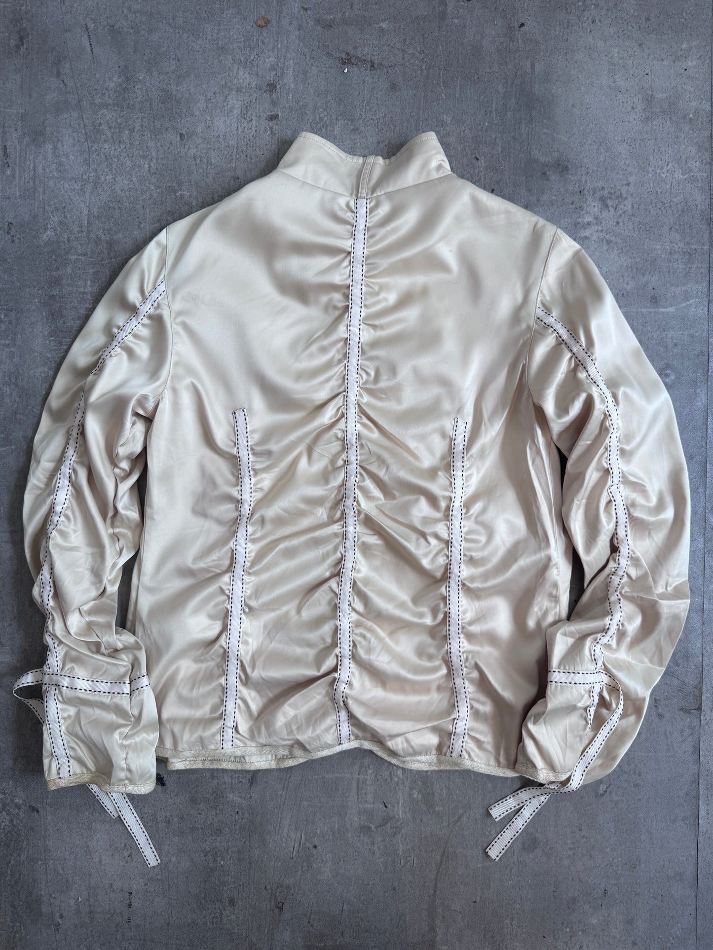 Marc Jacobs Ivory Satin Ribbon Ruched Sleeve Jacket (SOLD AS SEEN)