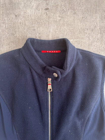 Prada Nylon Panel Tailored Navy Fleece Gilet