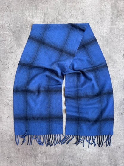Loro Piana Blue Wide Navy Check Cashmere Scarf