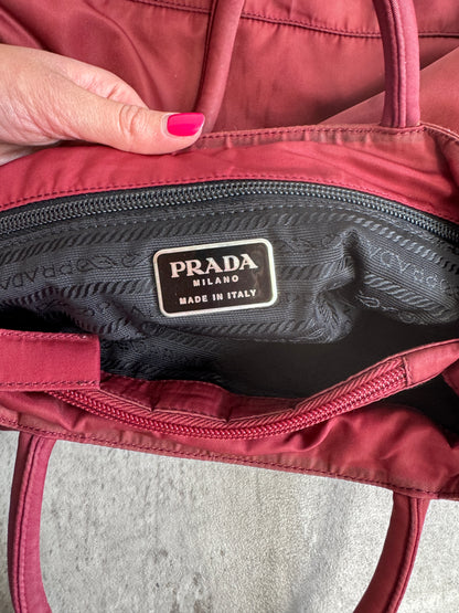 Prada Logo Plaque Red Nylon Top-Handle