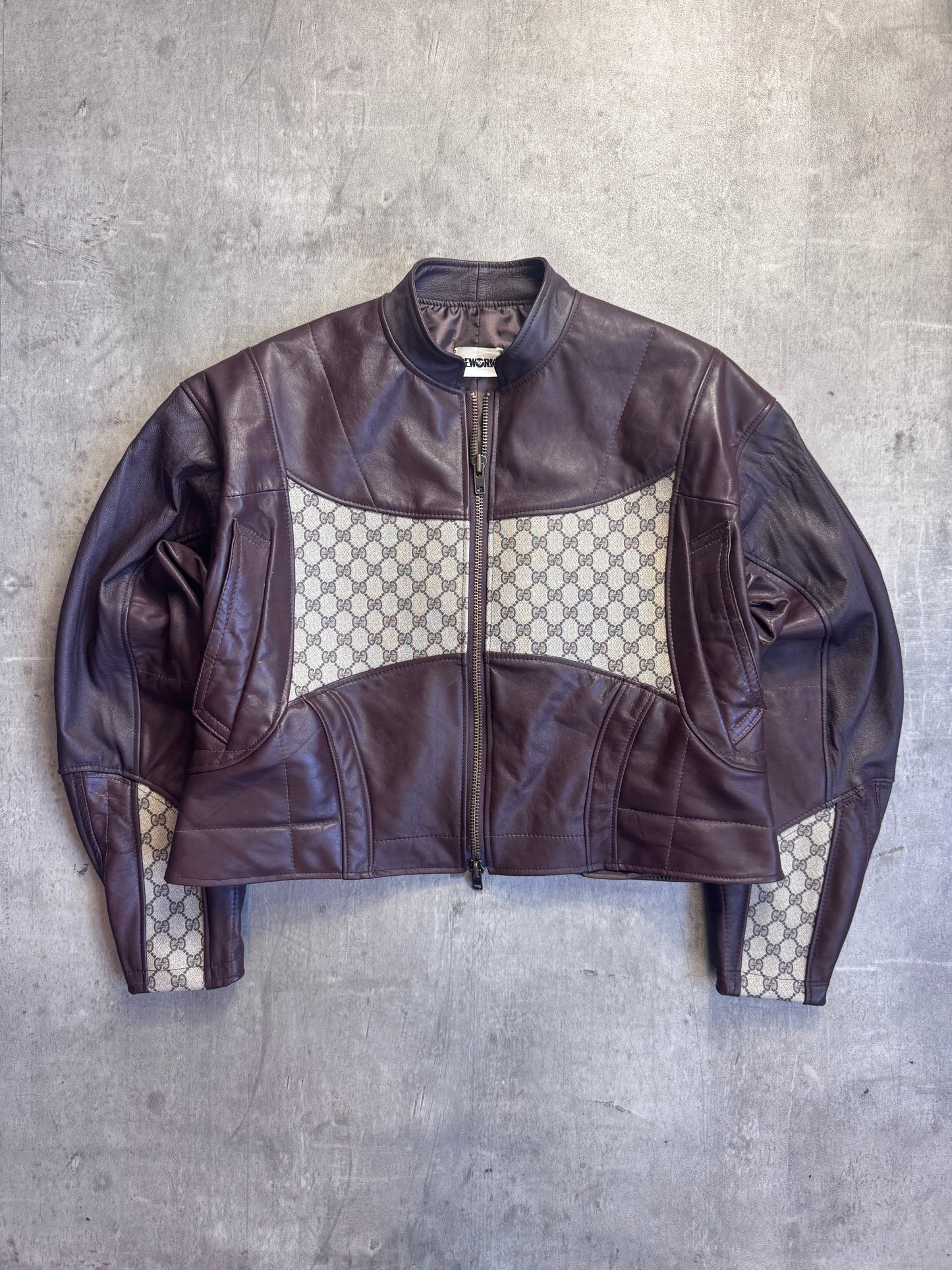 VT Rework: Gucci Monogram Boxy Brown Leather Cropped Jacket