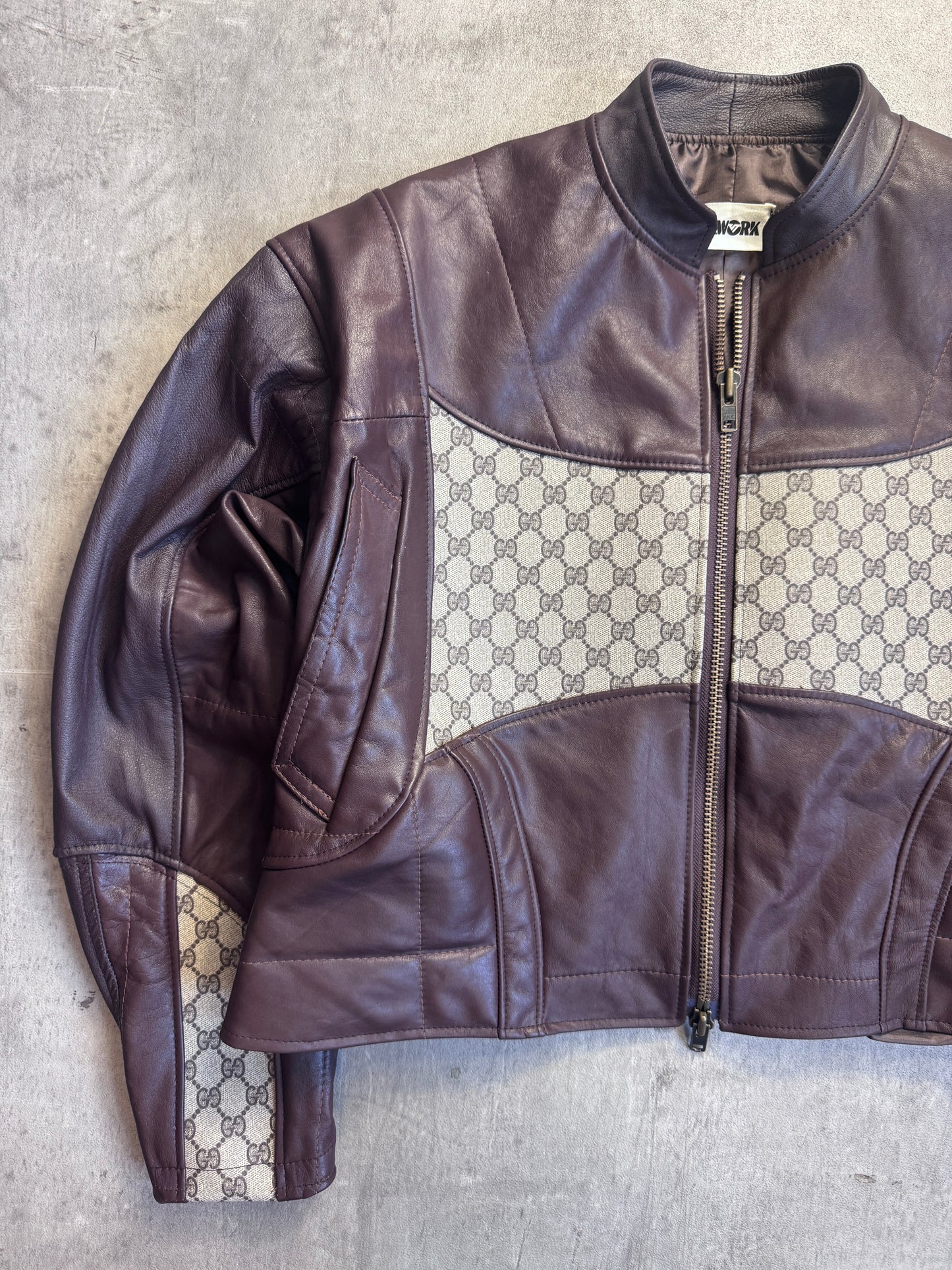 VT Rework: Gucci Monogram Boxy Brown Leather Cropped Jacket