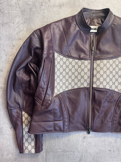 VT Rework: Gucci Monogram Boxy Brown Leather Cropped Jacket