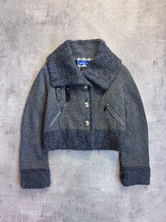 Burberry Blue Label Grey Cropped Wool Oversized Collar Jacket