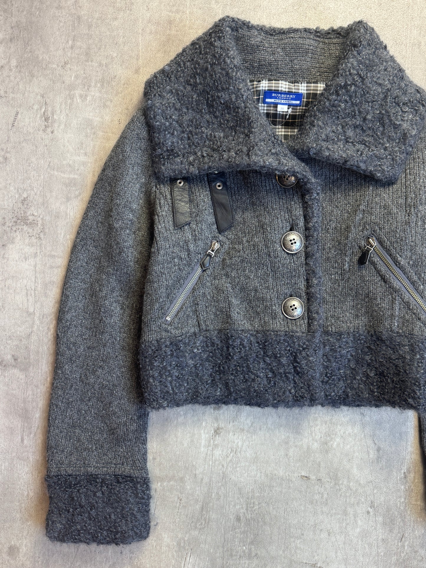 Burberry Blue Label Grey Cropped Wool Oversized Collar Jacket
