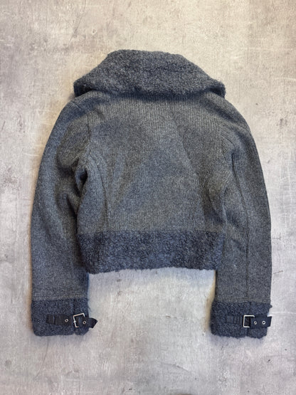 Burberry Blue Label Grey Cropped Wool Oversized Collar Jacket