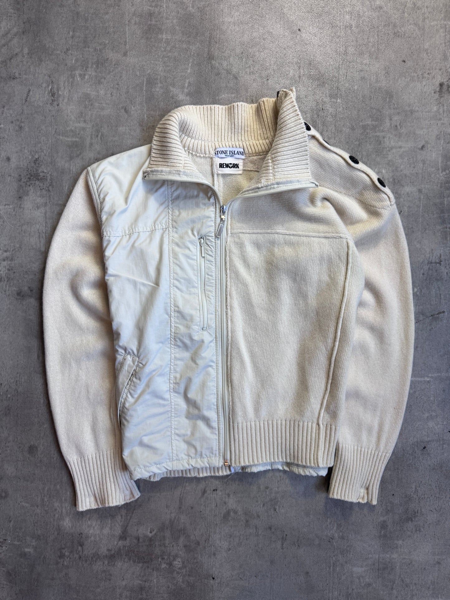 VT Rework: 2008 Stone Island Cream Wool Hybrid Knit Sweater