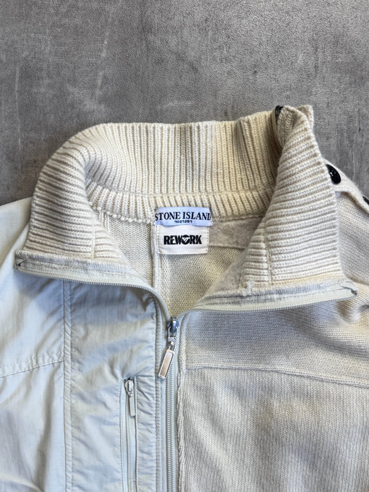 VT Rework: 2008 Stone Island Cream Wool Hybrid Knit Sweater