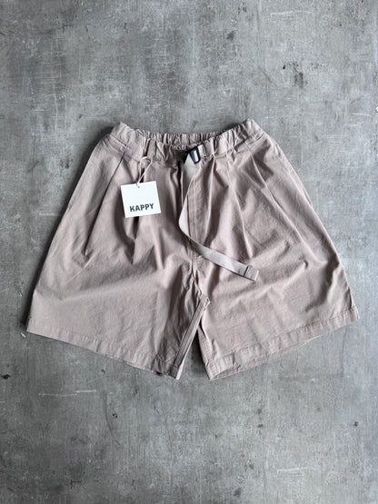 Kappy Korea Two Tuck Pleated Wide Half Pants - Beige