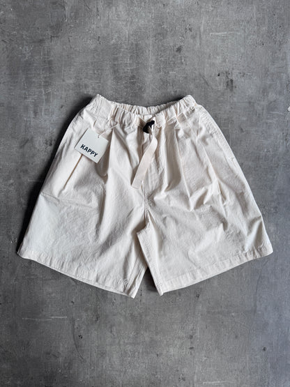 Kappy Korea Two Tuck Pleated Wide Half Pants - Cream