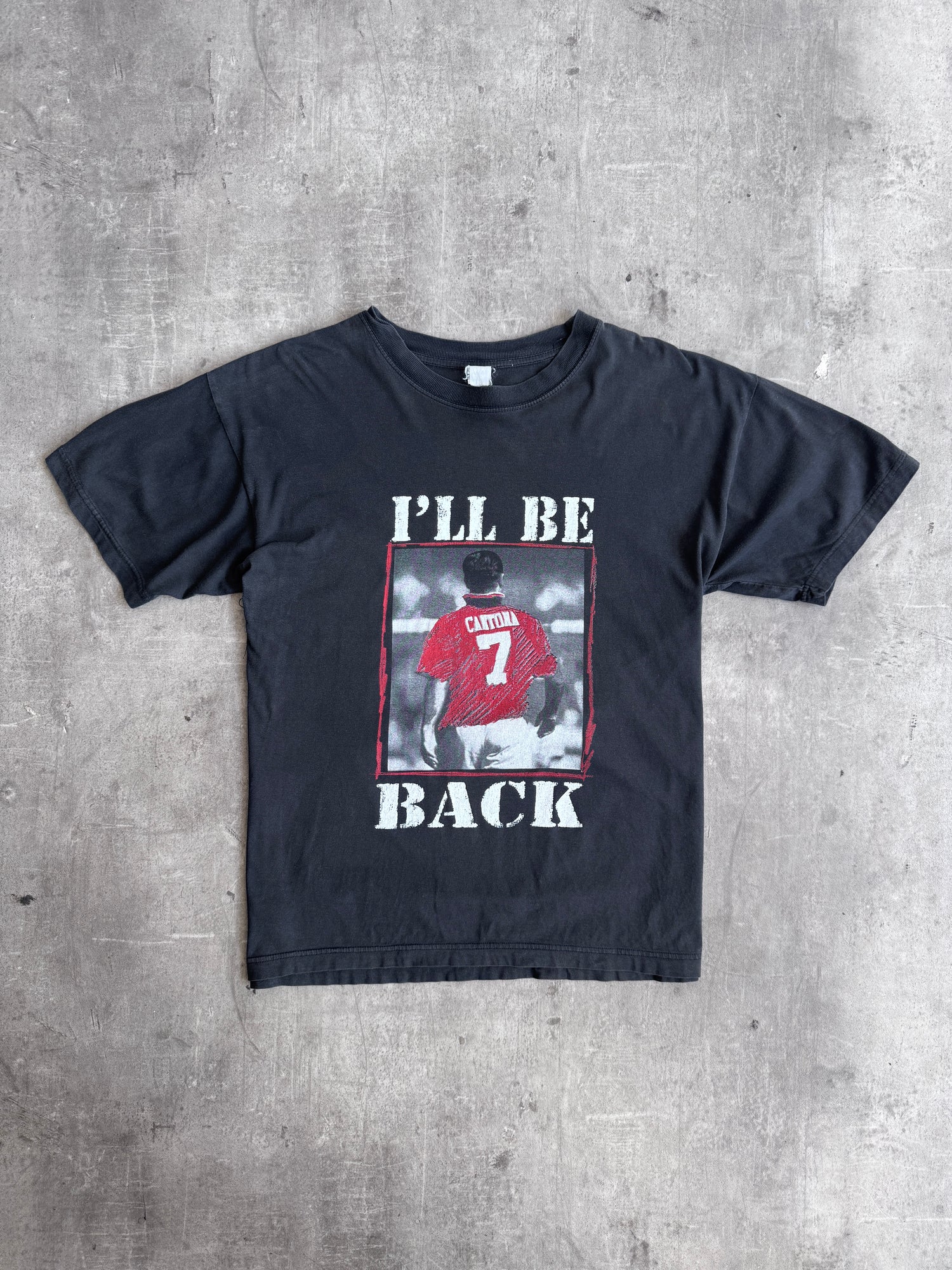 1990's Eric Cantona 'I'll Be Back' Black Graphic Tee