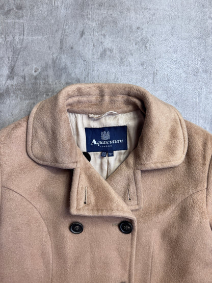 Aquascutum Tan Camel Wool Double Breasted Overcoat