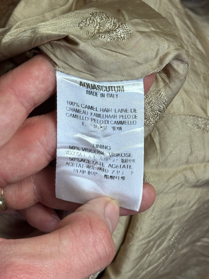 Aquascutum Tan Camel Wool Double Breasted Overcoat