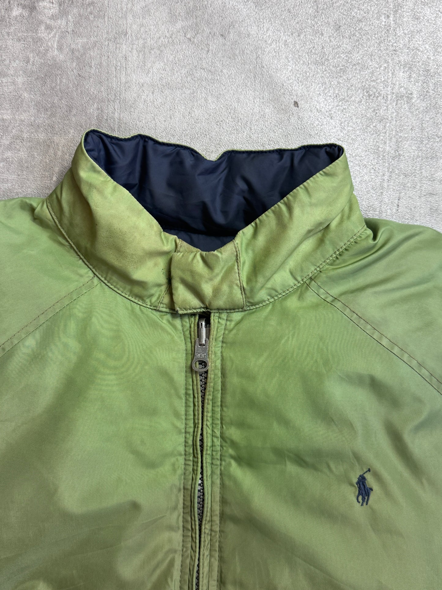 Ralph Lauren Khaki Reversible Poly Navy Lined Down Bomber