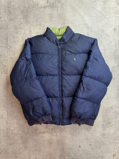 Ralph Lauren Khaki Reversible Poly Navy Lined Down Bomber