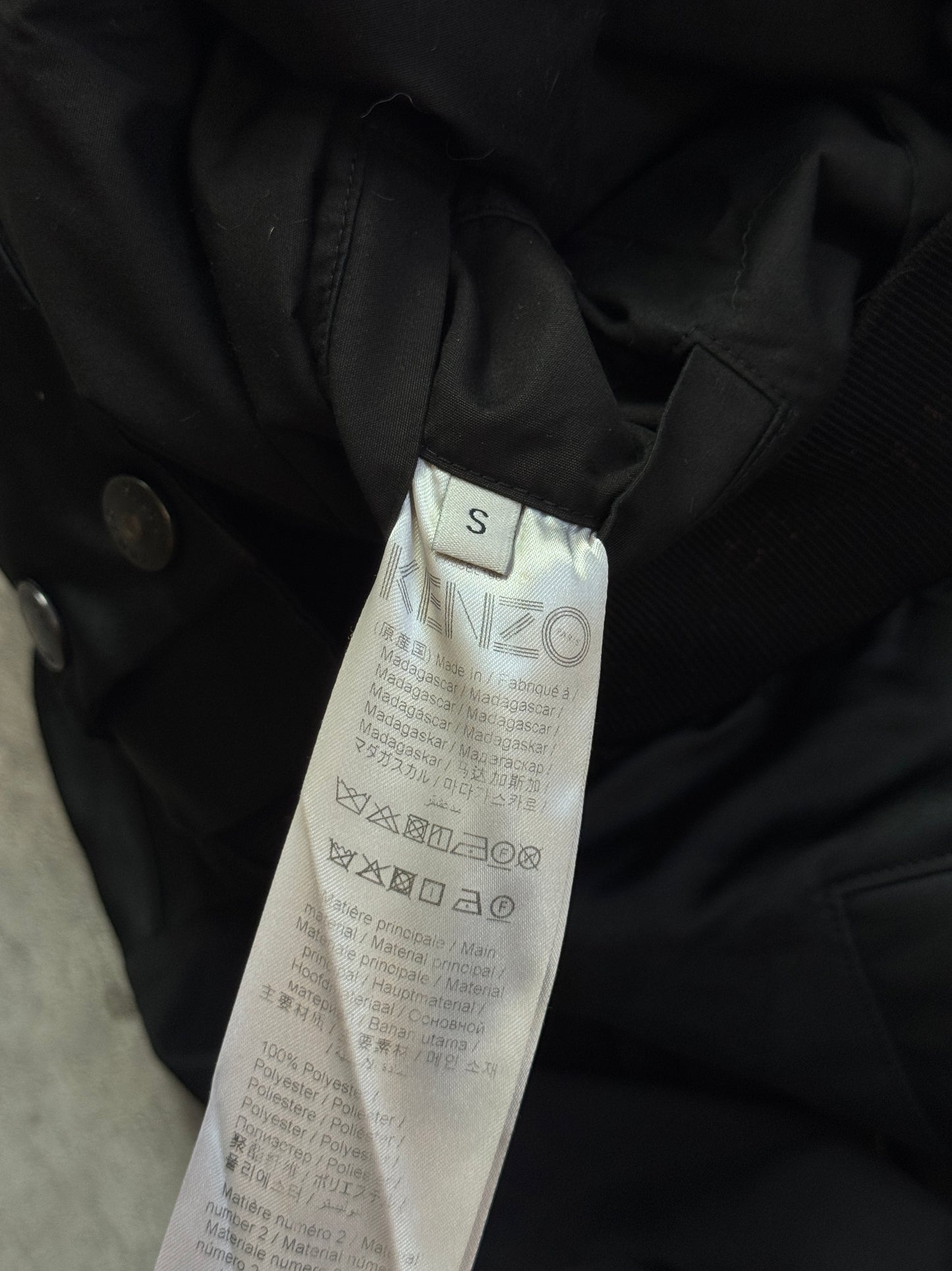 Kenzo Black Nylon Button Down Bomber Jacket