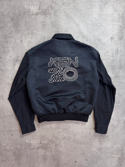Kenzo Black Nylon Button Down Bomber Jacket