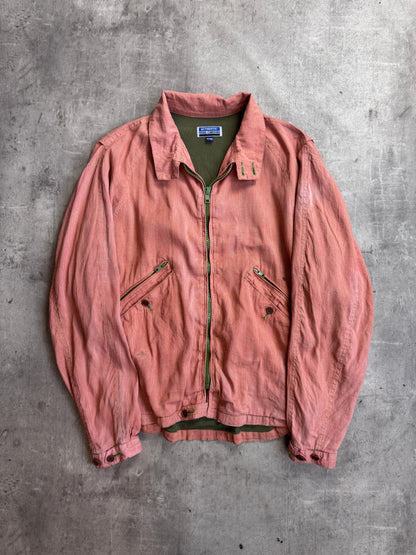 Nigel Cabourn Orange Mini Houndstooth Print Green Mesh Detailed Bomber