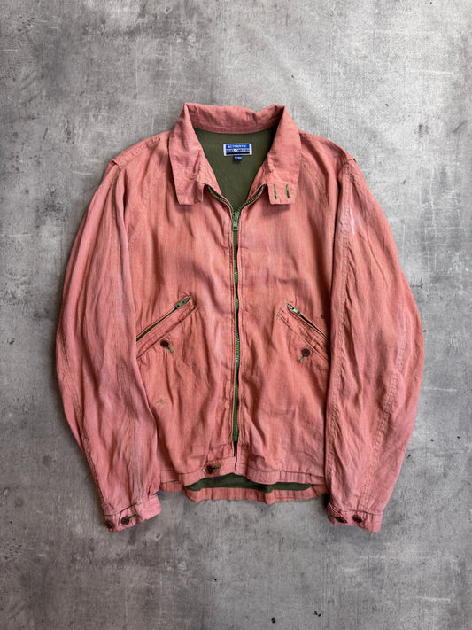 Nigel Cabourn Orange Mini Houndstooth Print Green Mesh Detailed Bomber