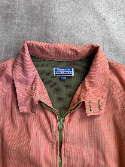 Nigel Cabourn Orange Mini Houndstooth Print Green Mesh Detailed Bomber