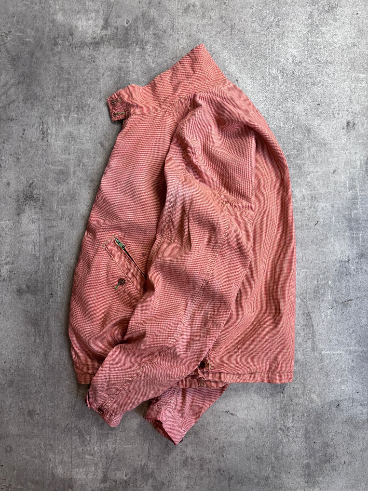 Nigel Cabourn Orange Mini Houndstooth Print Green Mesh Detailed Bomber