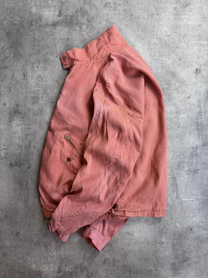 Nigel Cabourn Orange Mini Houndstooth Print Green Mesh Detailed Bomber