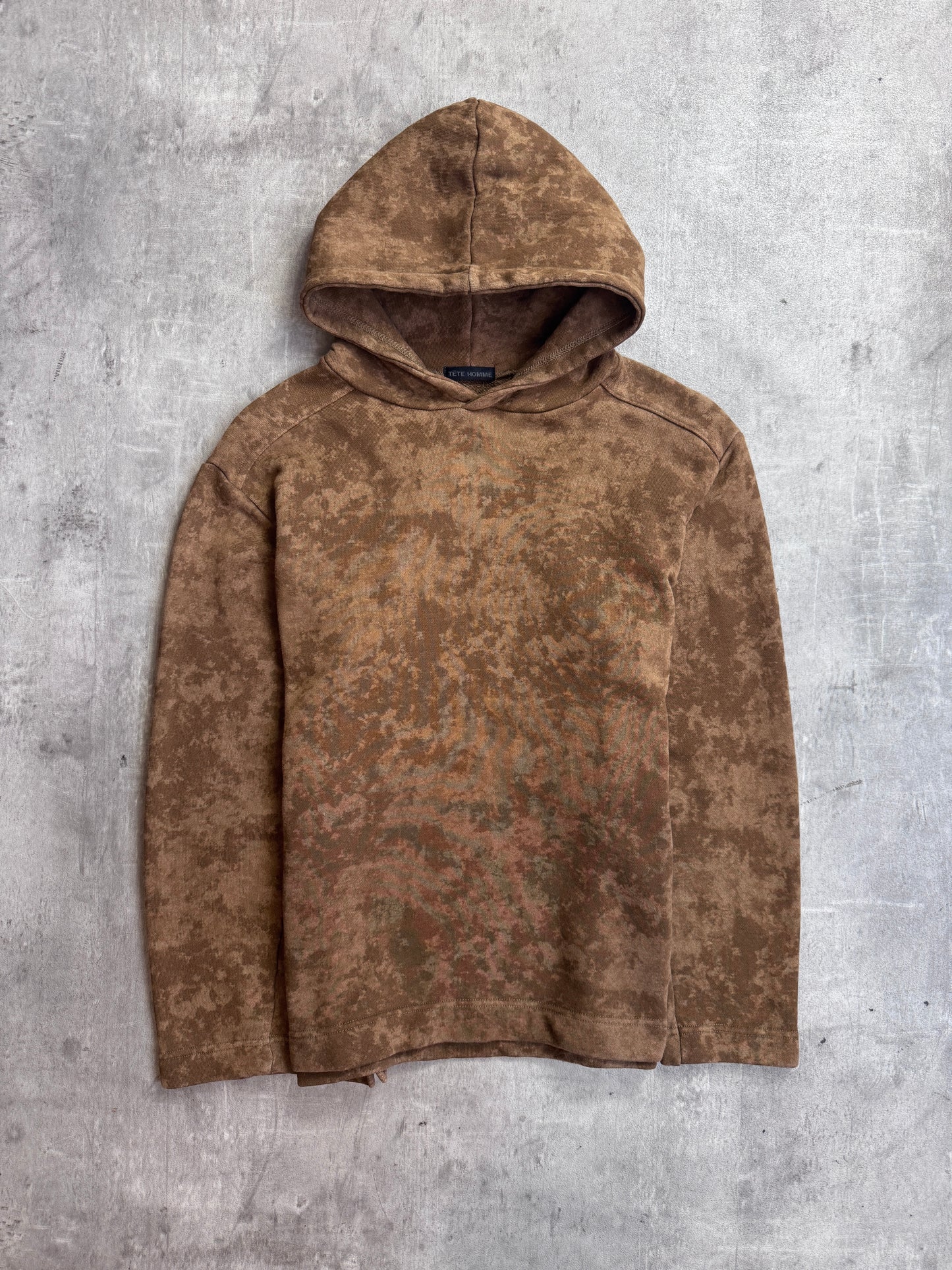 Tete Homme Brown Tie Dyed Full Cotton Hooded Pullover