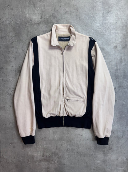 Dolce and Gabanna Cream Colour Block Full Zip Cotton Track Jacket