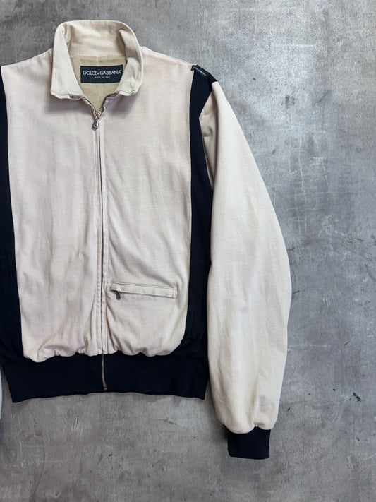Dolce and Gabanna Cream Colour Block Full Zip Cotton Track Jacket